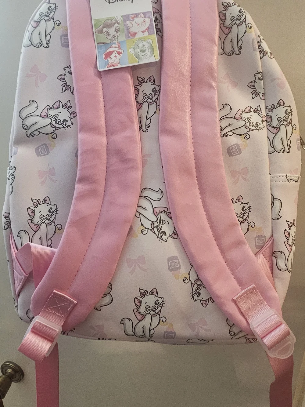 Disney Pink Marie Cat Print Kids Backpack with Pom Keychain